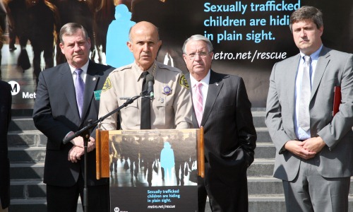 baca knabe Los Angeles County Sheriff Lee Baca joined Los Angeles County Supervisor Don Knabe and local businesses leaders to unveil a multimedia awareness campaign aimed at informing the public about the heinous crime of child sex trafficking.