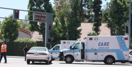 Ambulance, car collide in Cerritos Ambulance, car collide in Cerritos