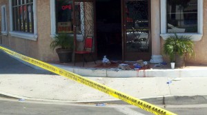 Blood soaked entrance outside Marquez Restaurant
