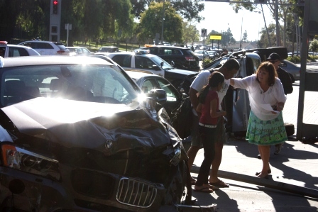 Cerritos High School Principal Janet Peterson at the scene of accident