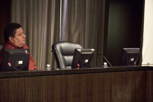 The seat where  of Central Basin Water Board Director James Roybal was empty at Monday's meeting because he was attending "Teacher's Jail" with the Los Angeles Unified School District.  Pete Parker Photo