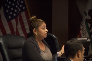 Central Basin Water Board Director Leticia Vasquez interrupts a report from Attorney Rick Olivares at Monday's meeting in Commerce.  Pete Parker Photo