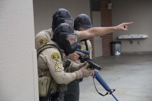Los Angeles County Sheriff Deputies engage in terrorist active shooter simulation at Gahr High School in Cerritos on Tuesday.  Photo by Peter Parker 