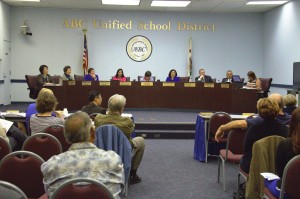 Members of the ABC School Board during a heated meeting over future district elections. Pete Parker Photo