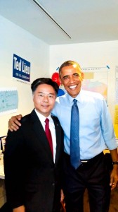 Congressional candidate Ted Lieu and President Obama on Thursday night in Venice.