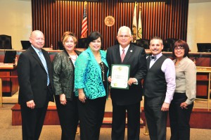 (l-r) Commerce Councilmembers Joe Aguilar, Lelia R. Leon, Mayor Tina Baca Del Rio, Thomas Griego, Councilmembers Ivan Altamirano and Denise M. Robles.