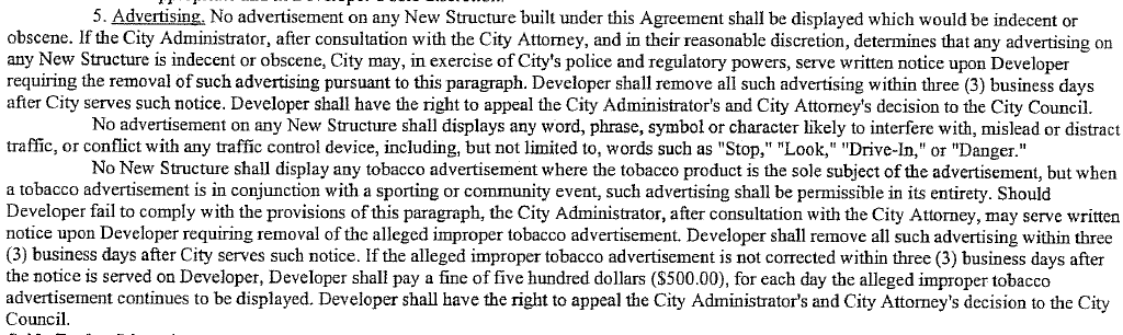 Part of the initiative that indicates the City's strict control over advertising content.