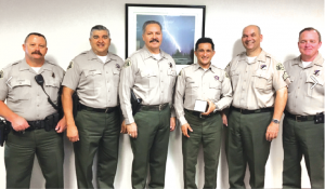 25 YEARS: From left to right Sgt. Salles, Lt. Hernandez, Captain Nuñez, Deputy Atabaki who celebrated 25 years,  Sgt. Racowschi and Lt. Wells. Photo from Cerritos Sheriff's FB. 