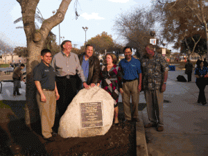 From (l-r) Council Member Juan Garza, Mayor Dan Koops, Mayor Pro Tem Ron Schnablegger, Congresswoman Linda Sanchez, Council Member Sonny Santa Ines and Council Member Ray Dunton enjoy a laugh at the park opening. Photo by Tammye McDuff.
